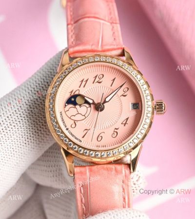 Copy Vacheron Constantin Egerie Rose Gold Moon phase Watch Lady 33mm